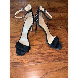 Vince Camuto Fora Heels Black Studs Ankle Strap Leather Peep Toe 9.5